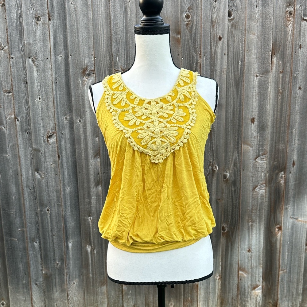 Sunshine Yellow Sleeveless Blouse with Floral Detail